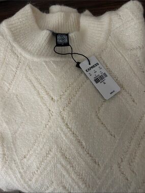 Express Cream Mock Neck Diamond Textured Sweater